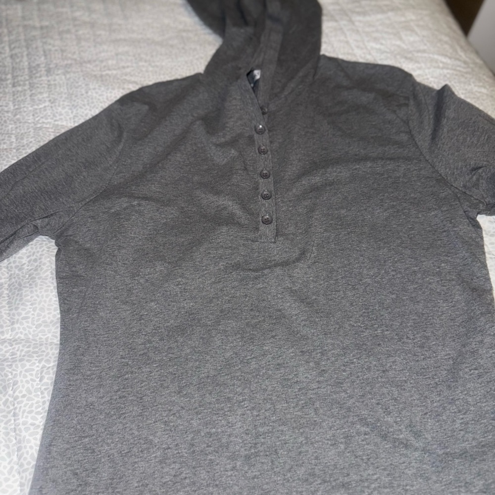 Gray Hooded Henley Style Dress